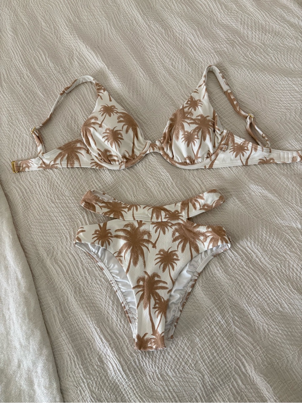 La Vie En Rose White Bikini with Tan Palm Print